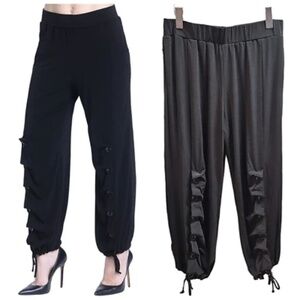 IC COLLECTION BY CONNIE K Comfy Black Button Detailed Pull On Jersey Pants L